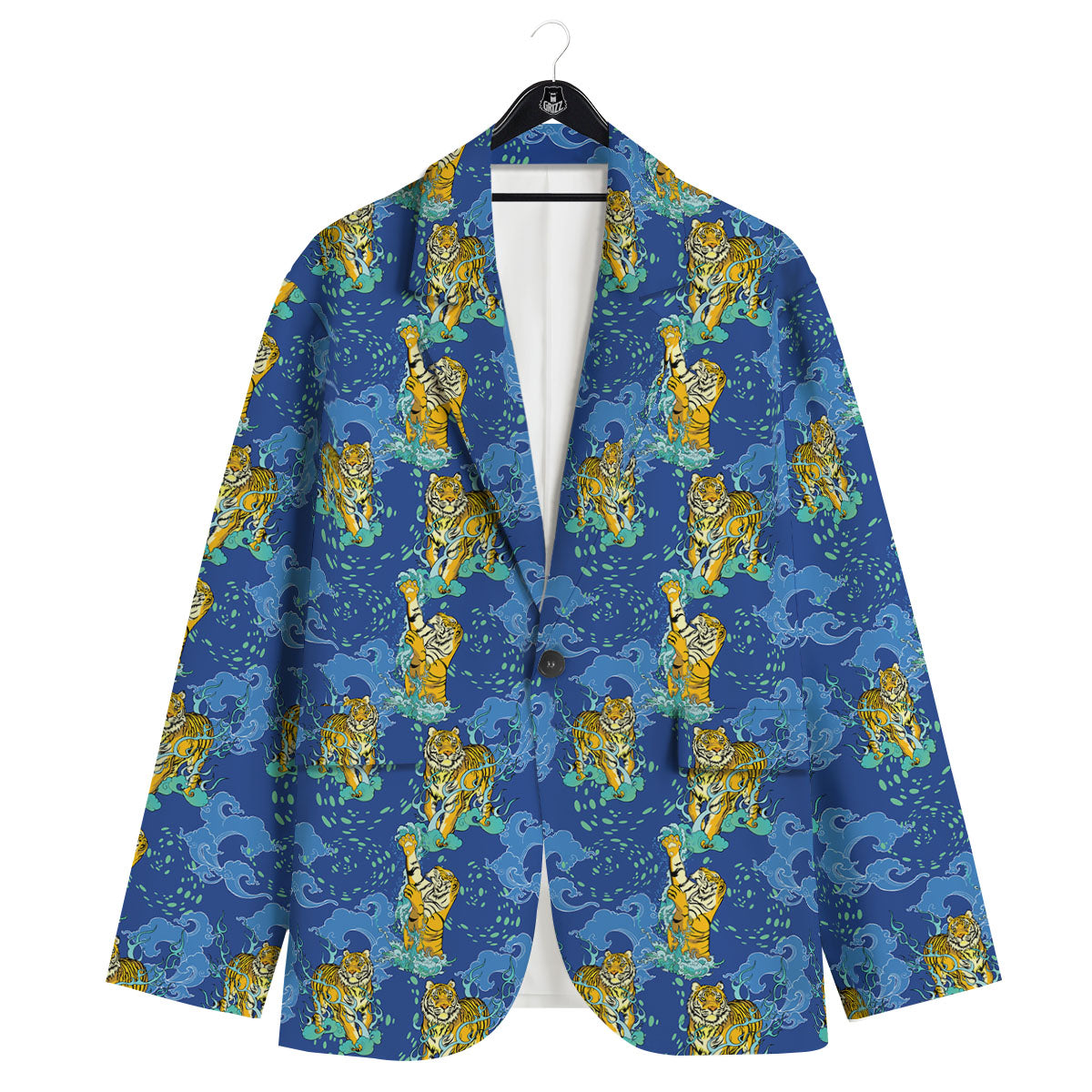 Tattoo Blue Tiger Print Pattern Men's Sport Coat-grizzshop