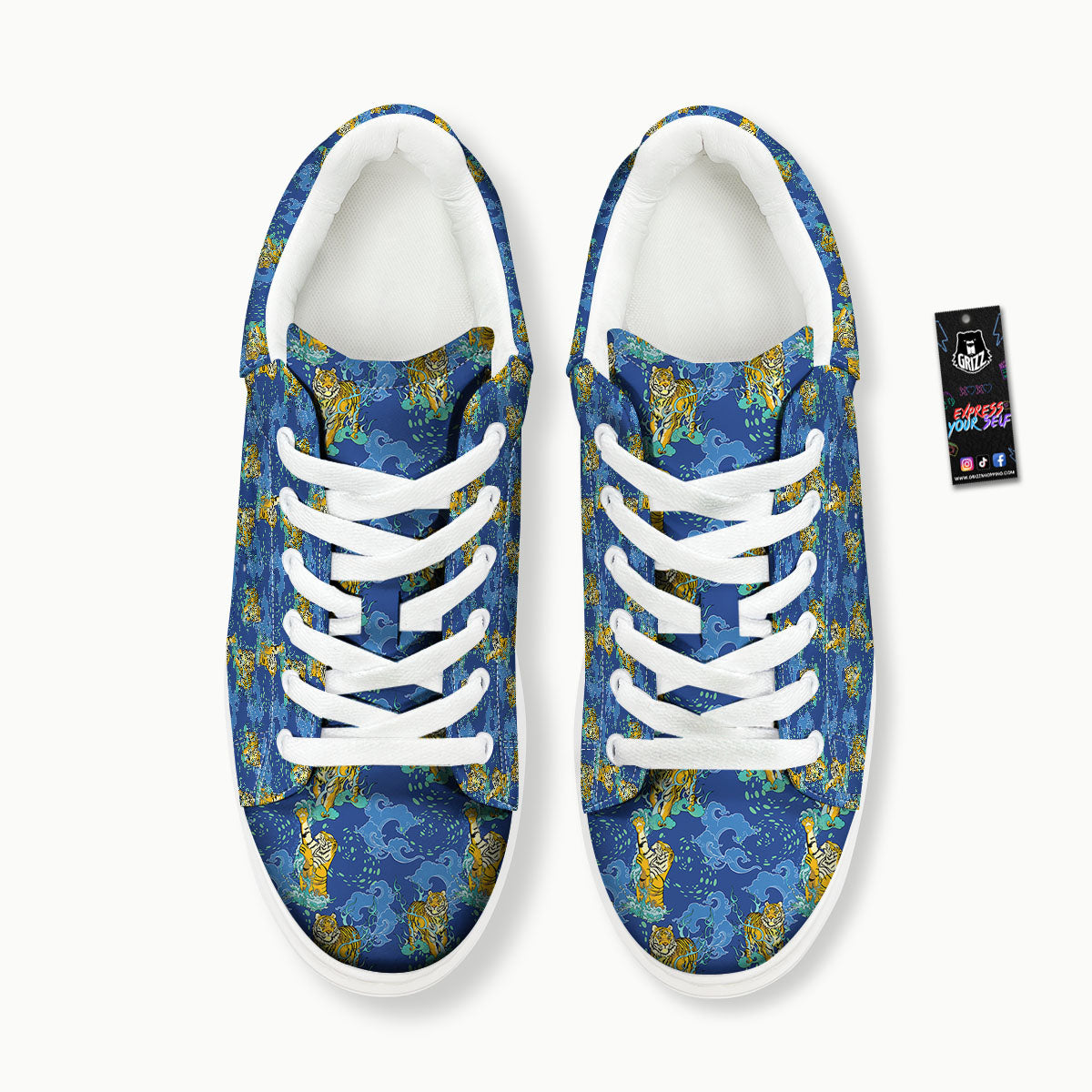Tattoo Blue Tiger Print Pattern Platform Shoes-grizzshop