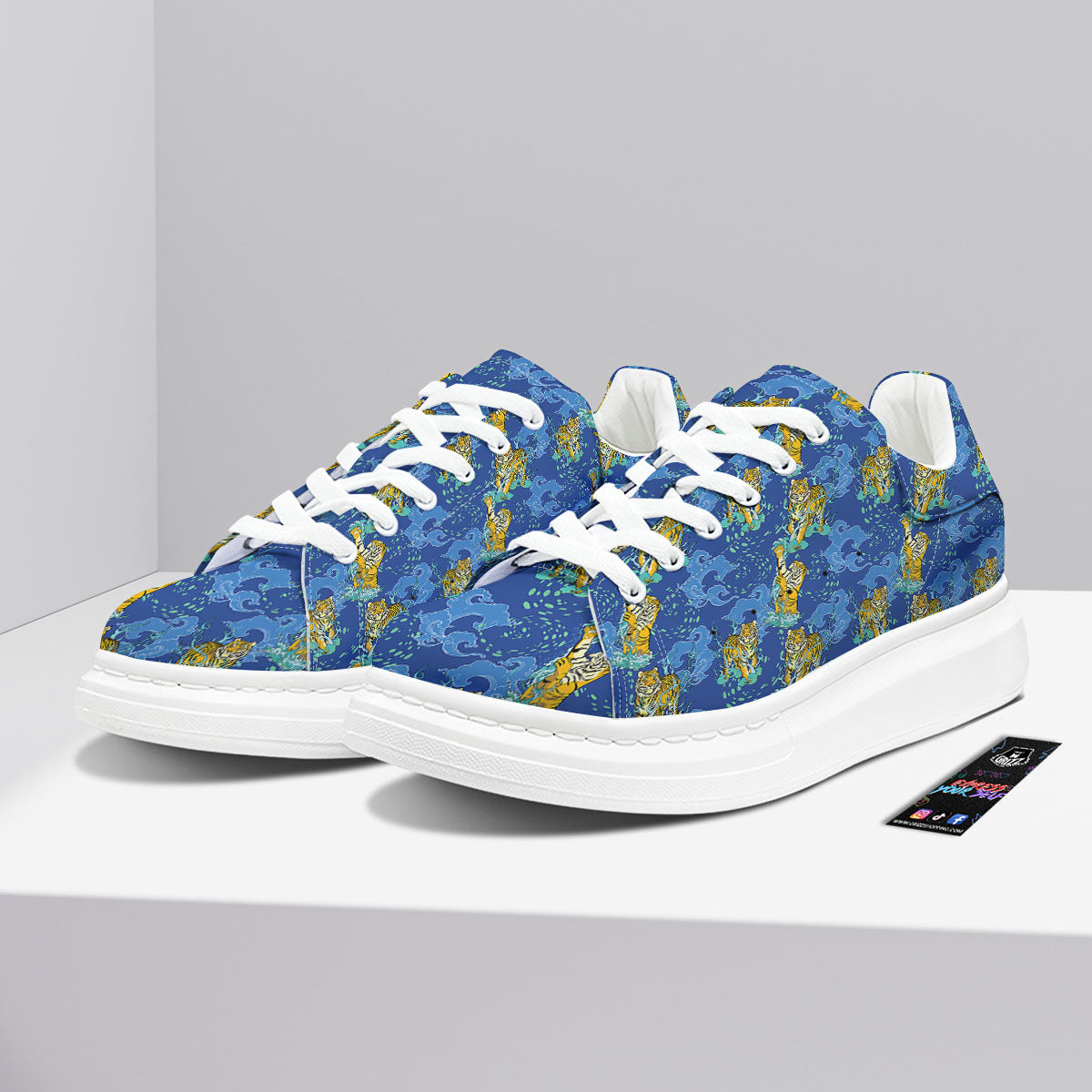 Tattoo Blue Tiger Print Pattern Platform Shoes-grizzshop