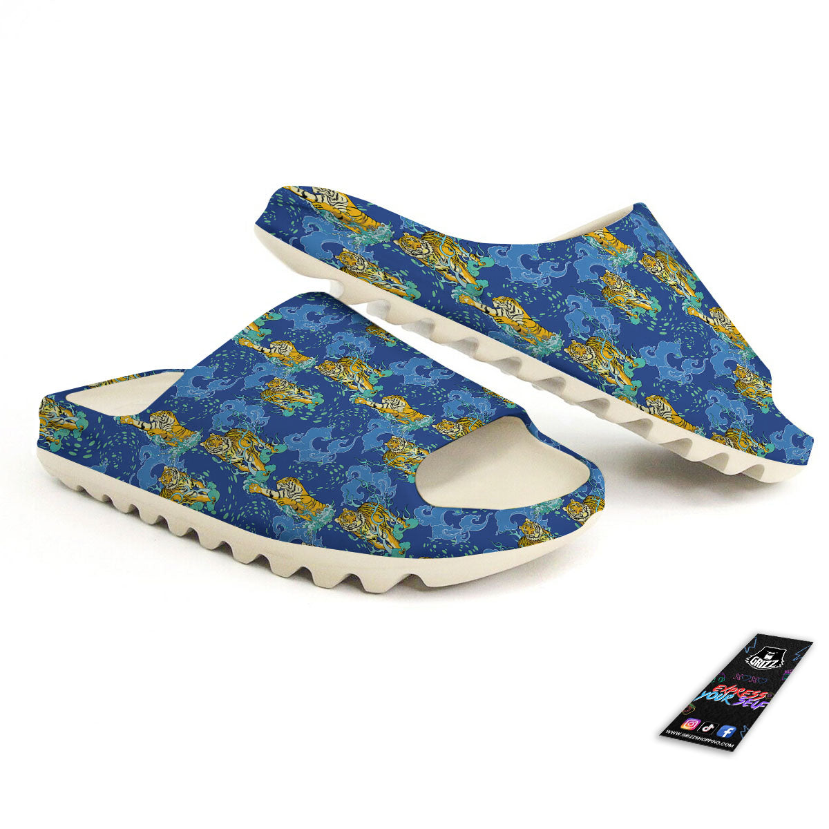 Tattoo Blue Tiger Print Pattern Sandals-grizzshop