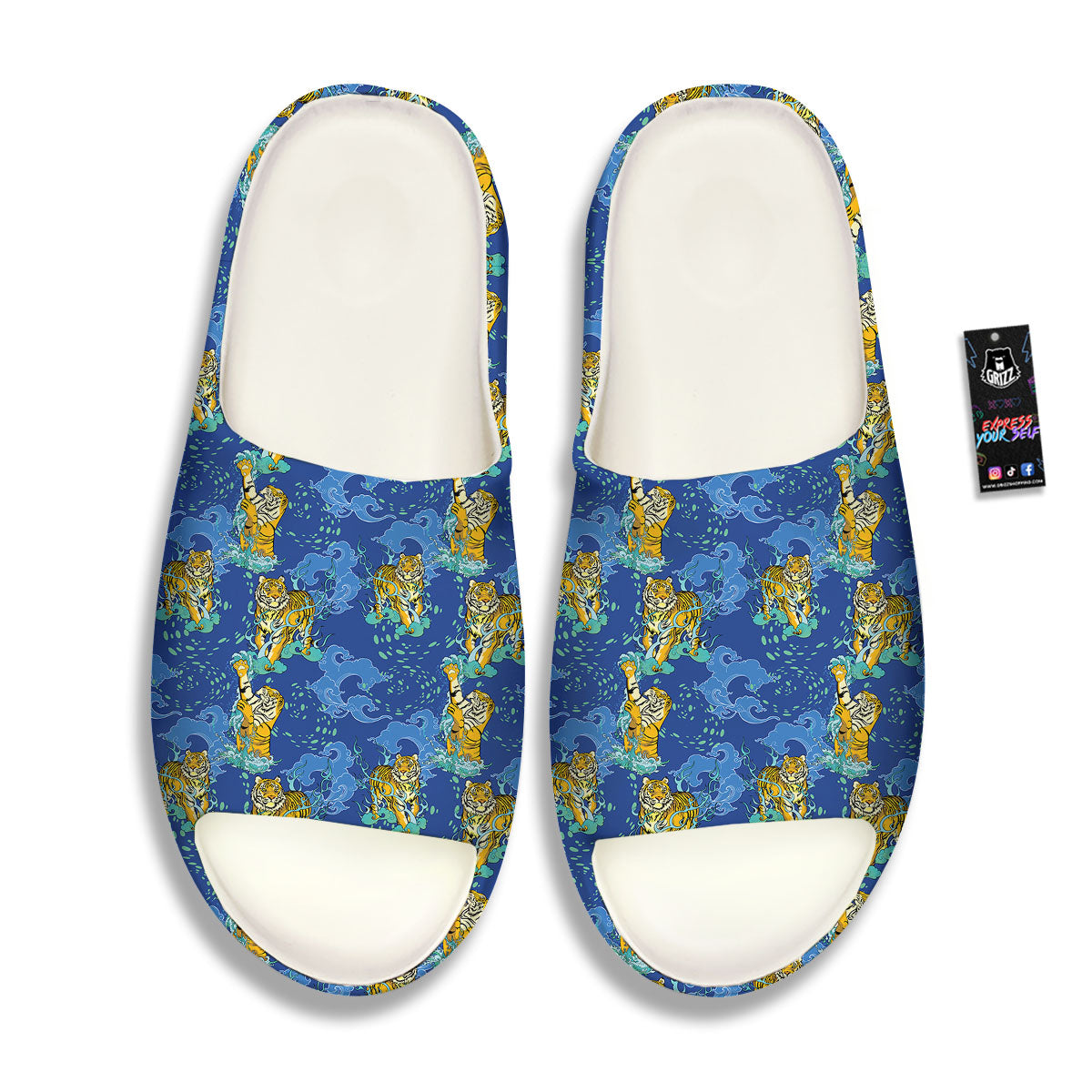 Tattoo Blue Tiger Print Pattern Sandals-grizzshop