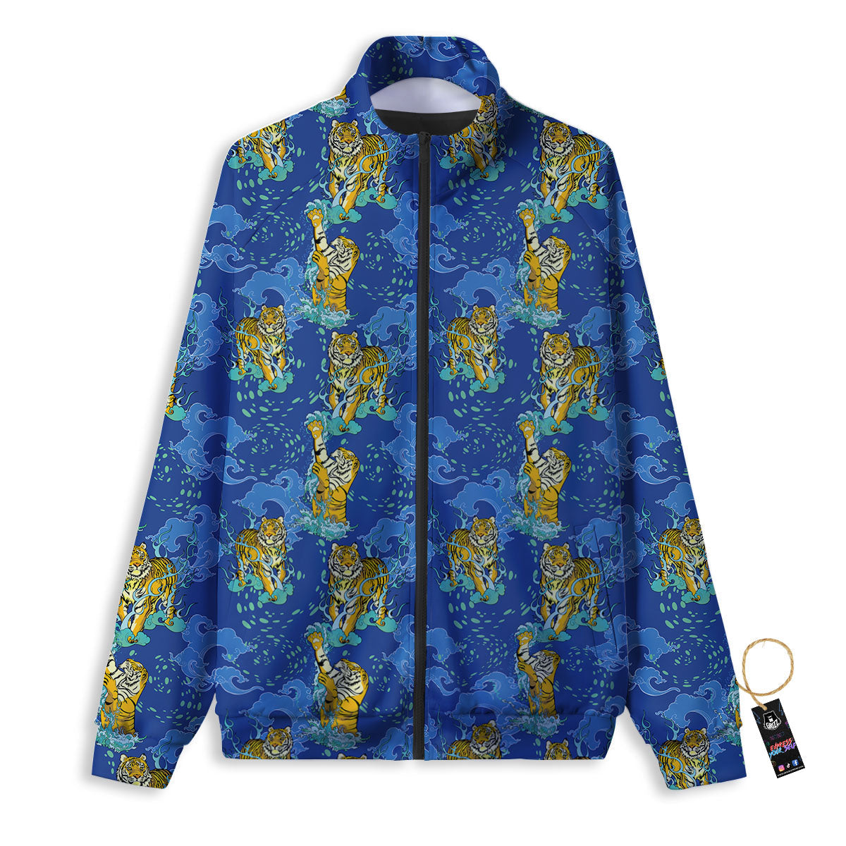Tattoo Blue Tiger Print Pattern Track Jacket-grizzshop