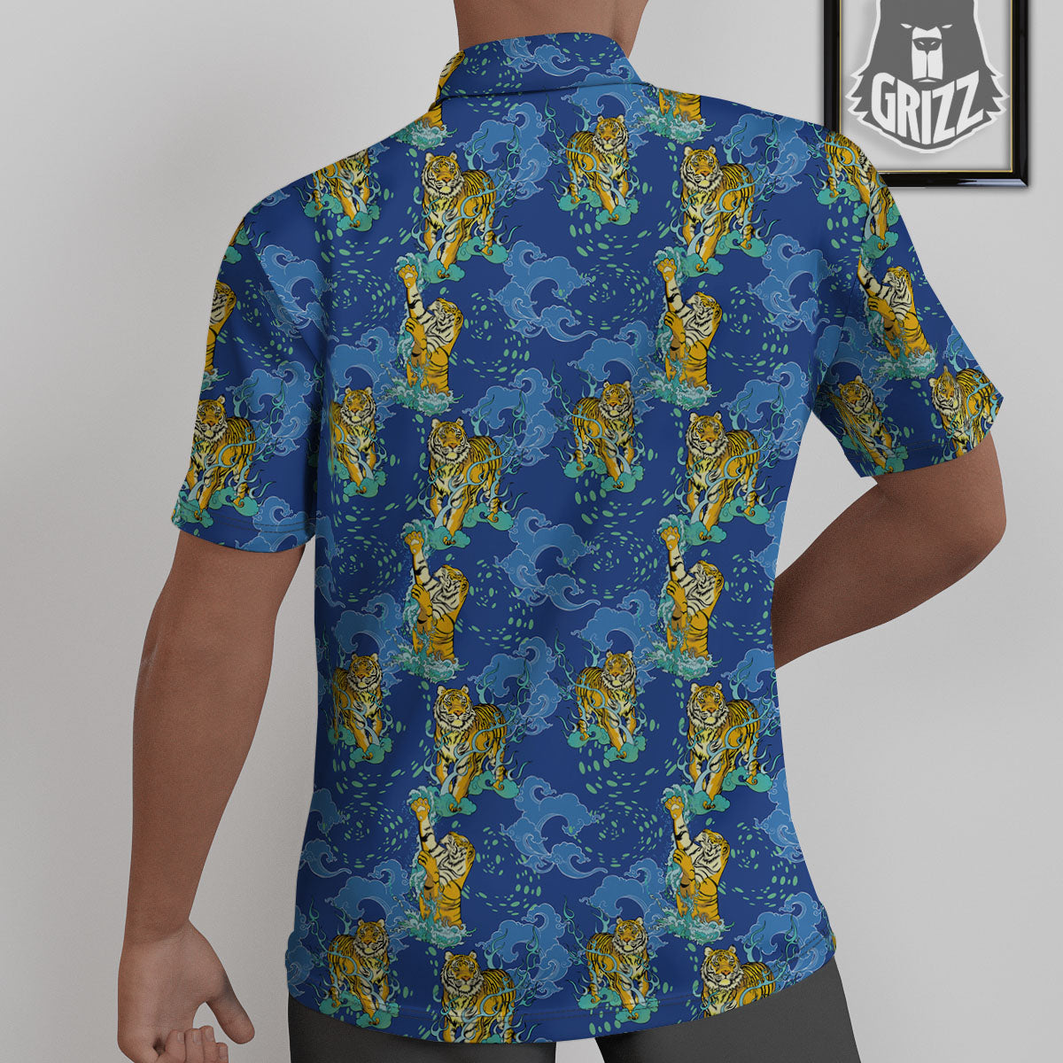 Tattoo Blue Tiger Print Pattern Untucked Shirts-grizzshop