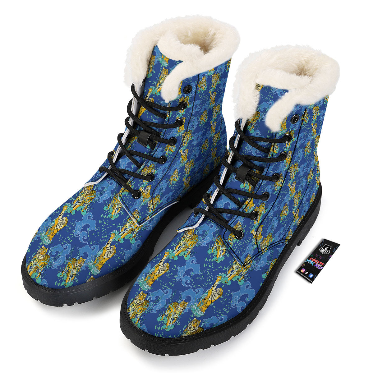 Tattoo Blue Tiger Print Pattern Winter Boots-grizzshop