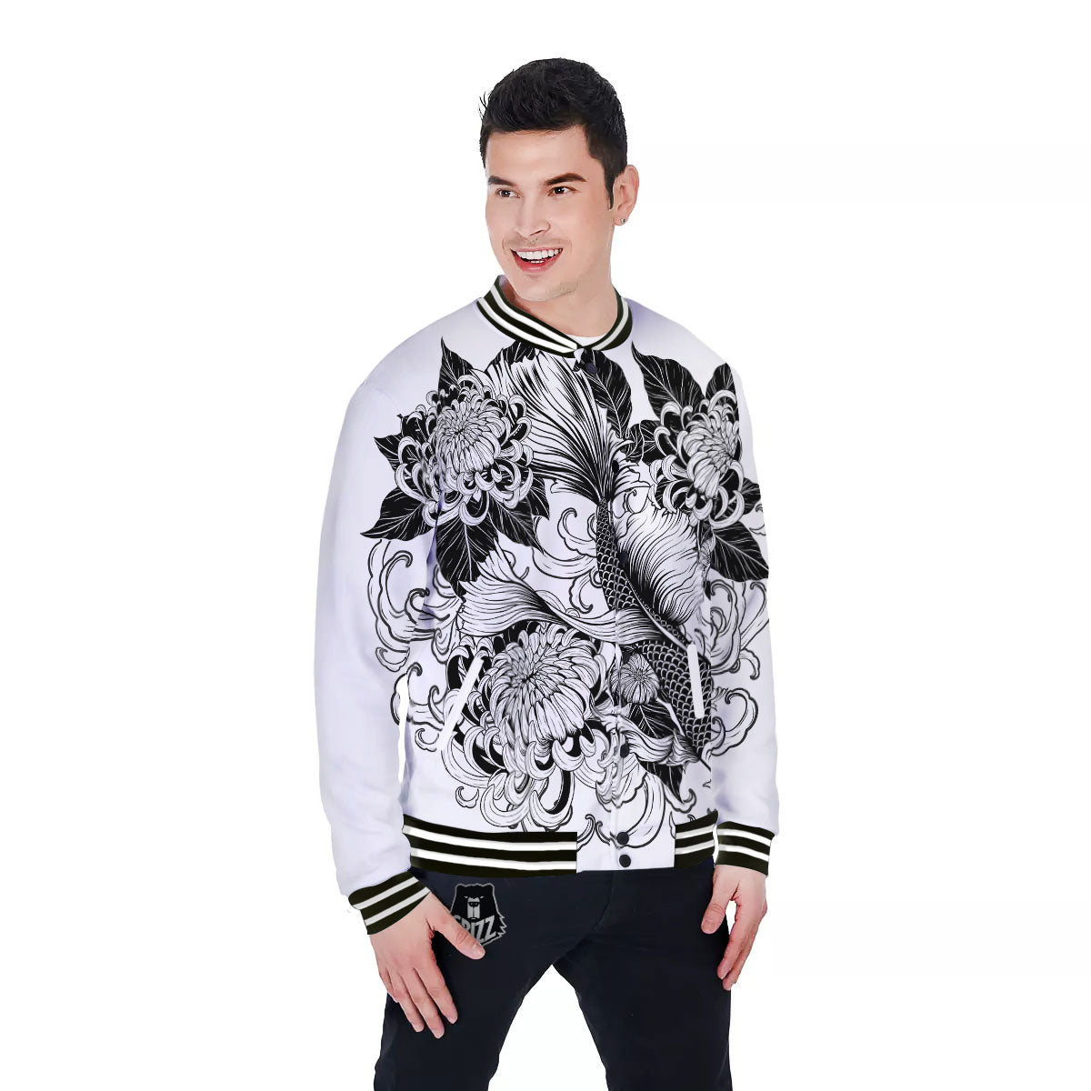 Tattoo Japanese Elemental Print Baseball Jacket-grizzshop