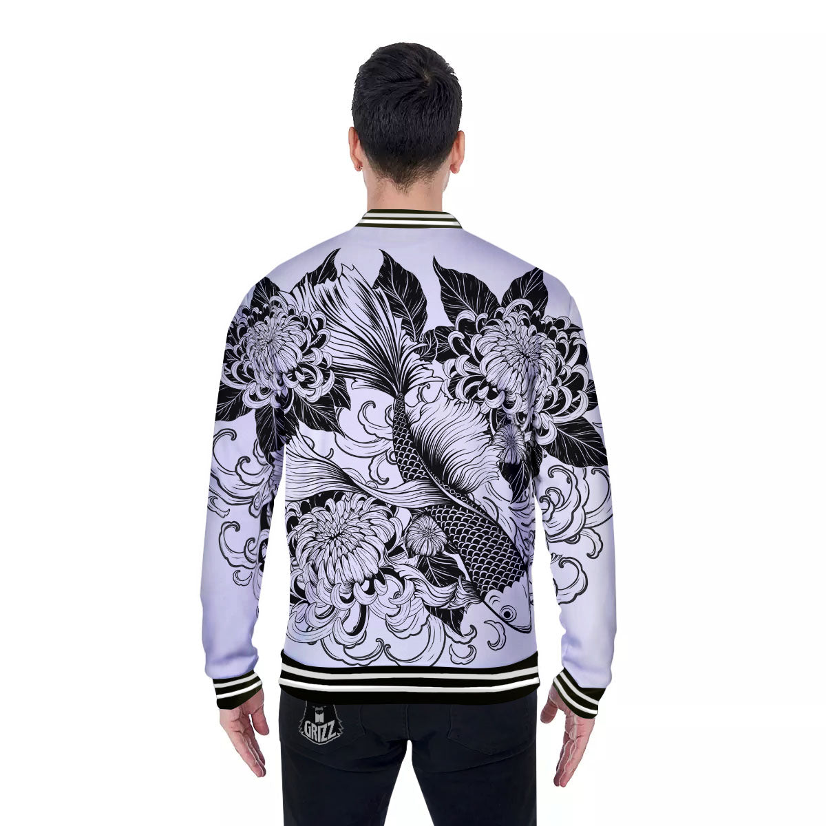 Tattoo Japanese Elemental Print Baseball Jacket-grizzshop
