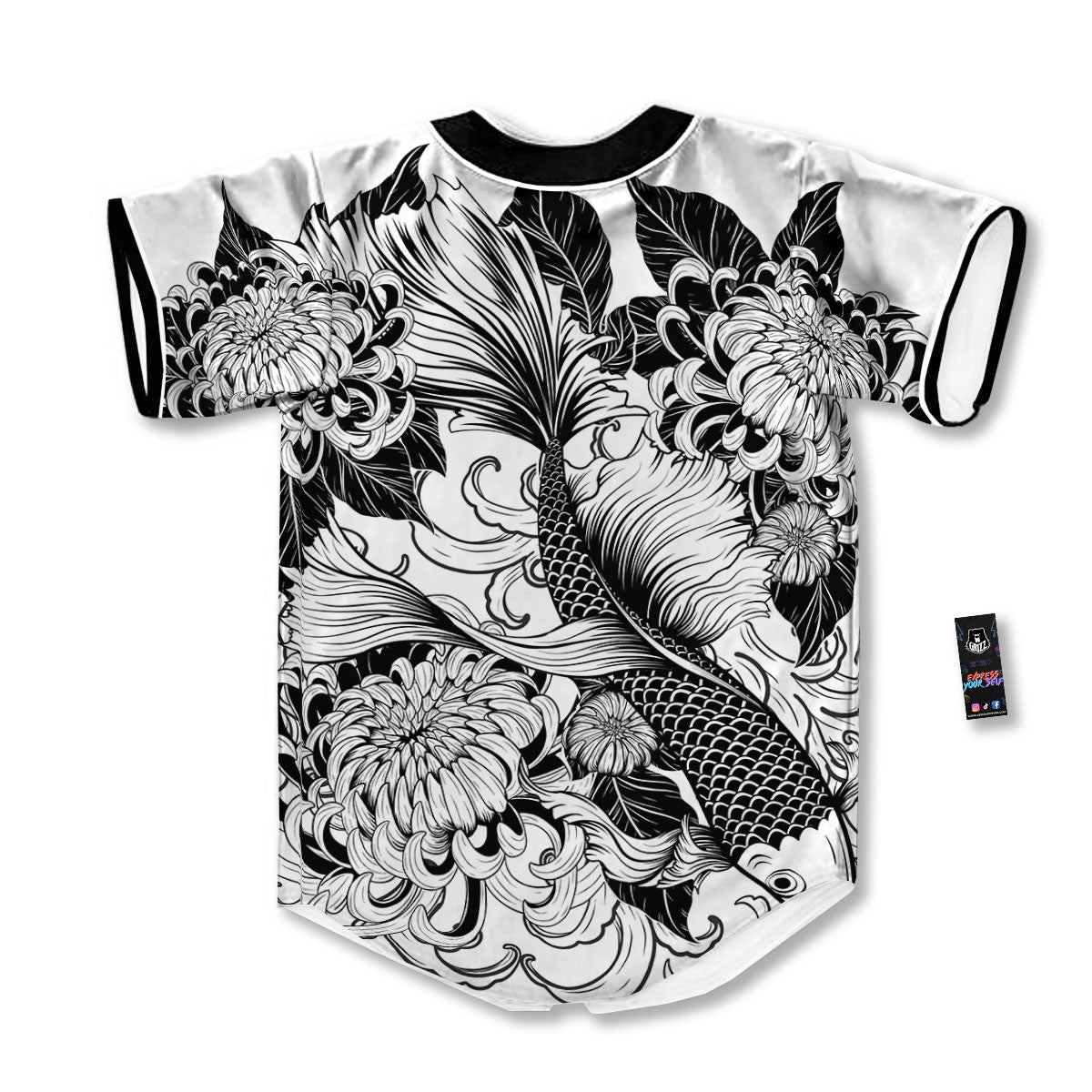 Tattoo Japanese Elemental Print Baseball Jersey-grizzshop