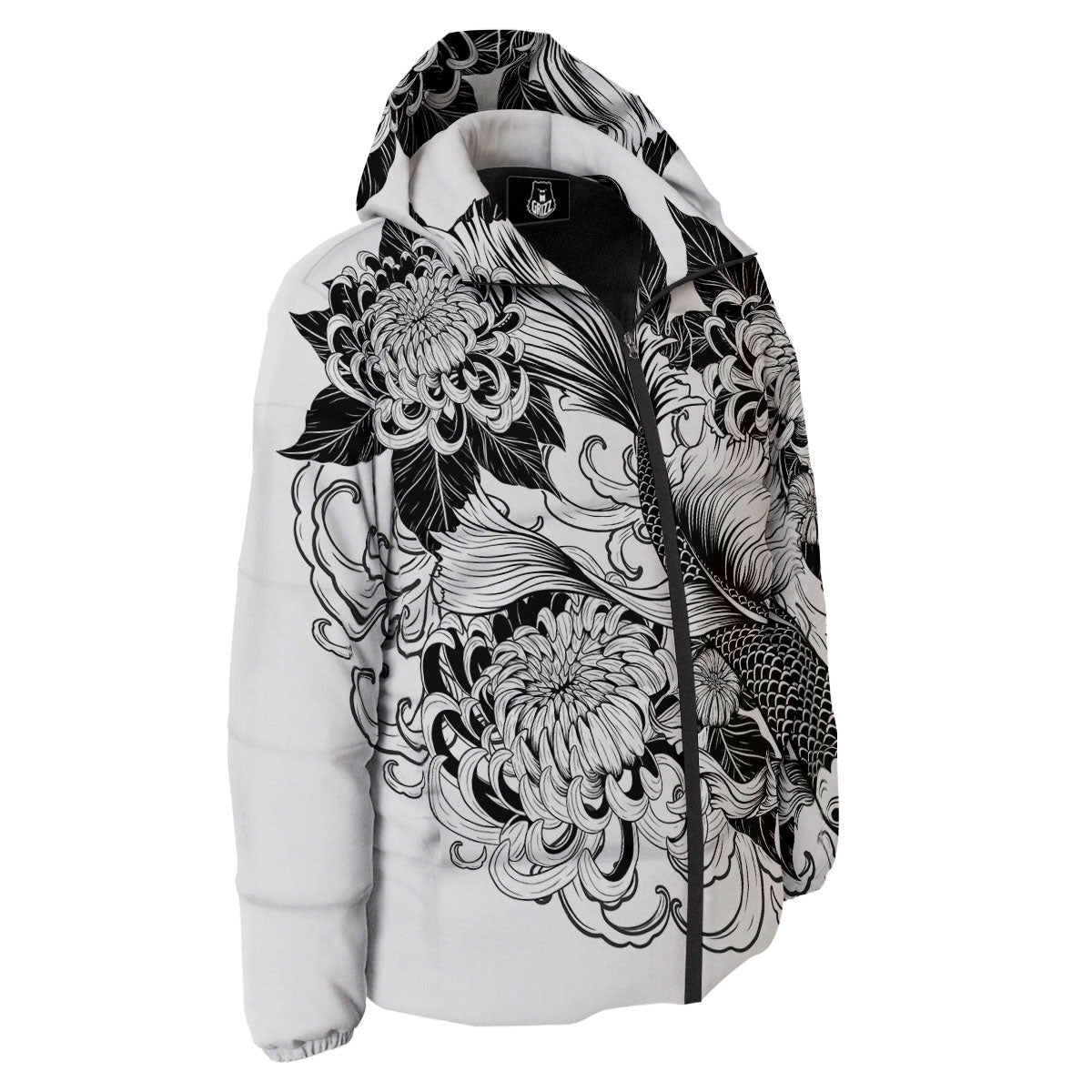 Tattoo Japanese Elemental Print Down Jacket-grizzshop