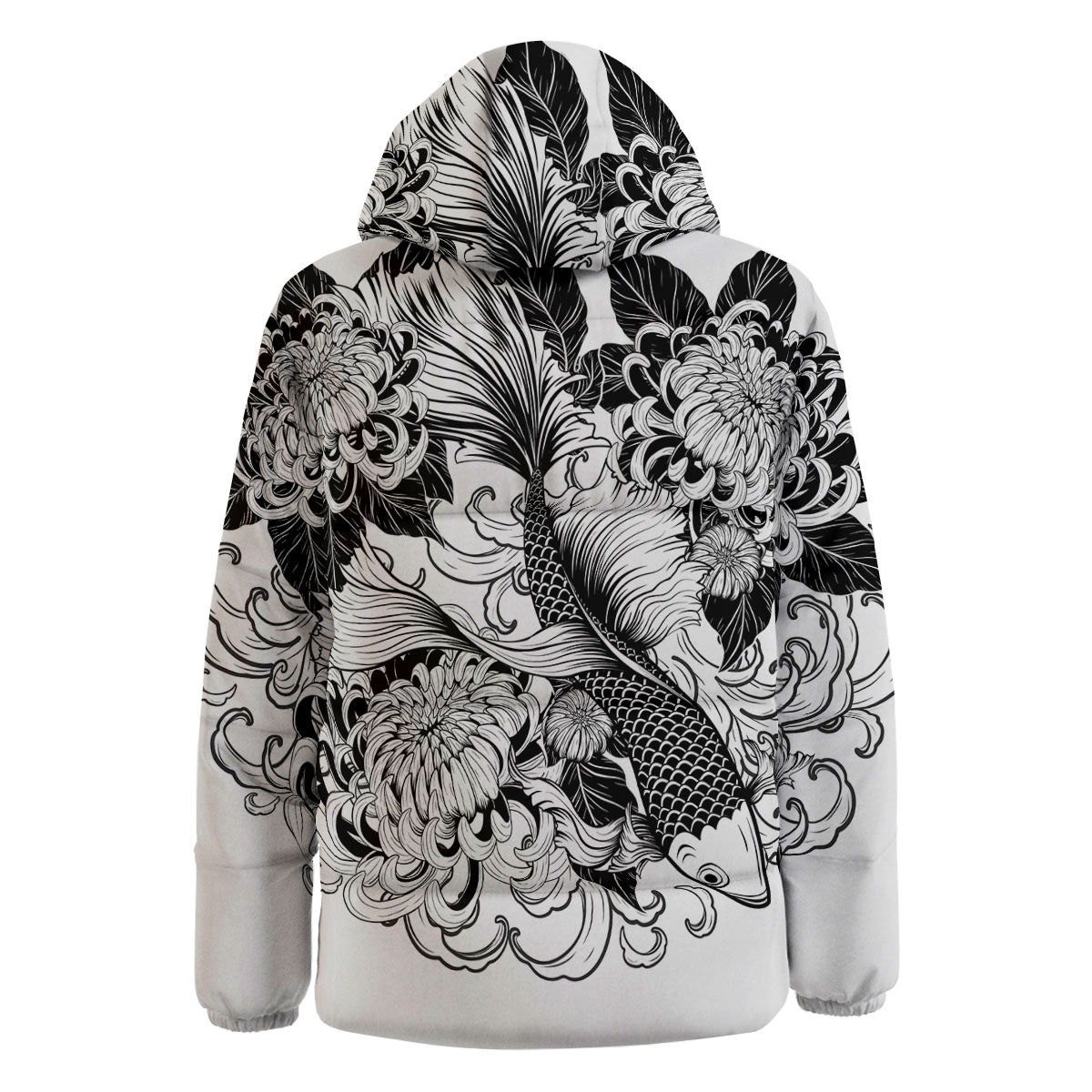 Tattoo Japanese Elemental Print Down Jacket-grizzshop