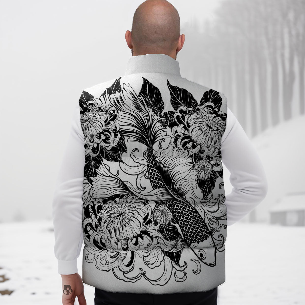 Tattoo Japanese Elemental Print Down Vest