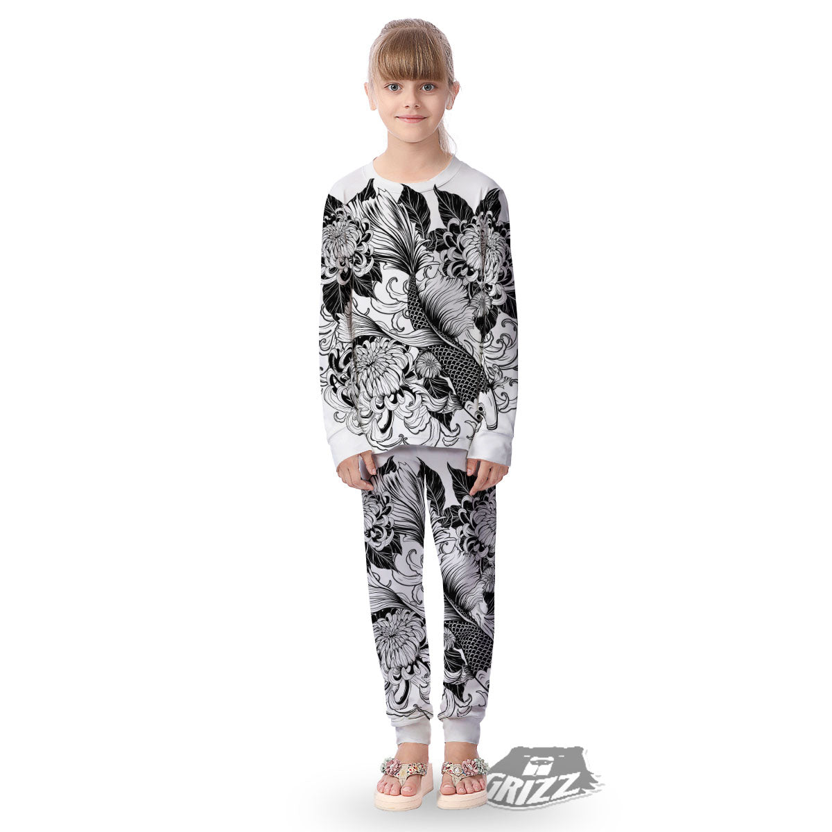 Tattoo Japanese Elemental Print Kid's Pajamas-grizzshop