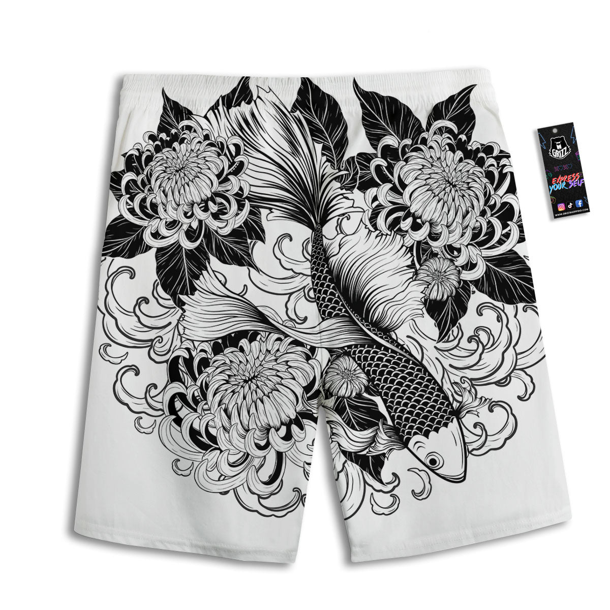 Tattoo Japanese Elemental Print Men's Athletic Shorts