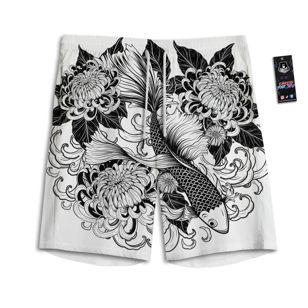 Tattoo Japanese Elemental Print Men's Athletic Shorts