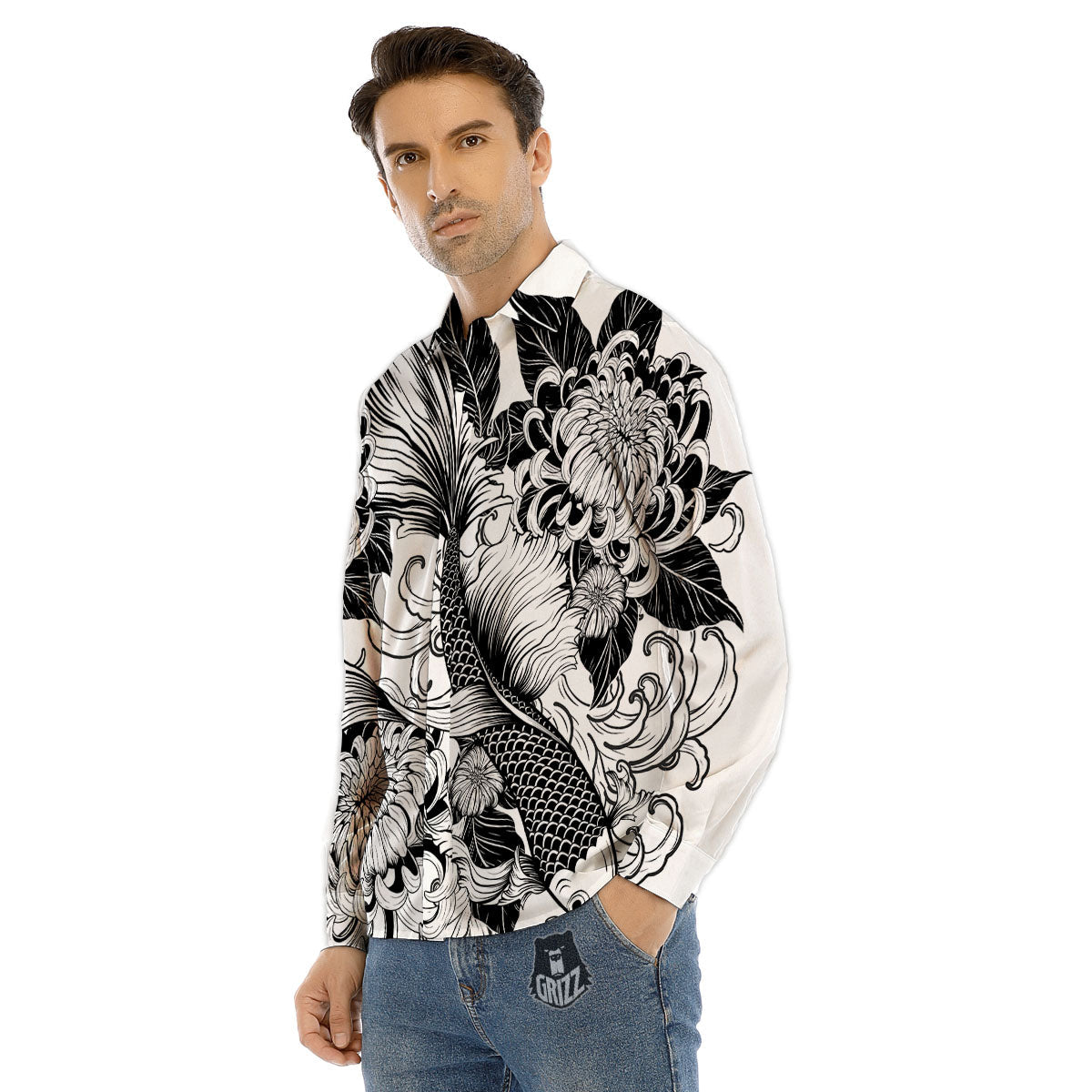 Tattoo Japanese Elemental Print Men's Dress Shirts-grizzshop