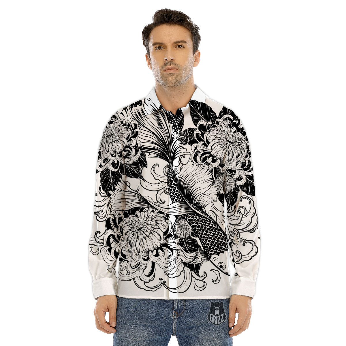 Tattoo Japanese Elemental Print Men's Dress Shirts-grizzshop