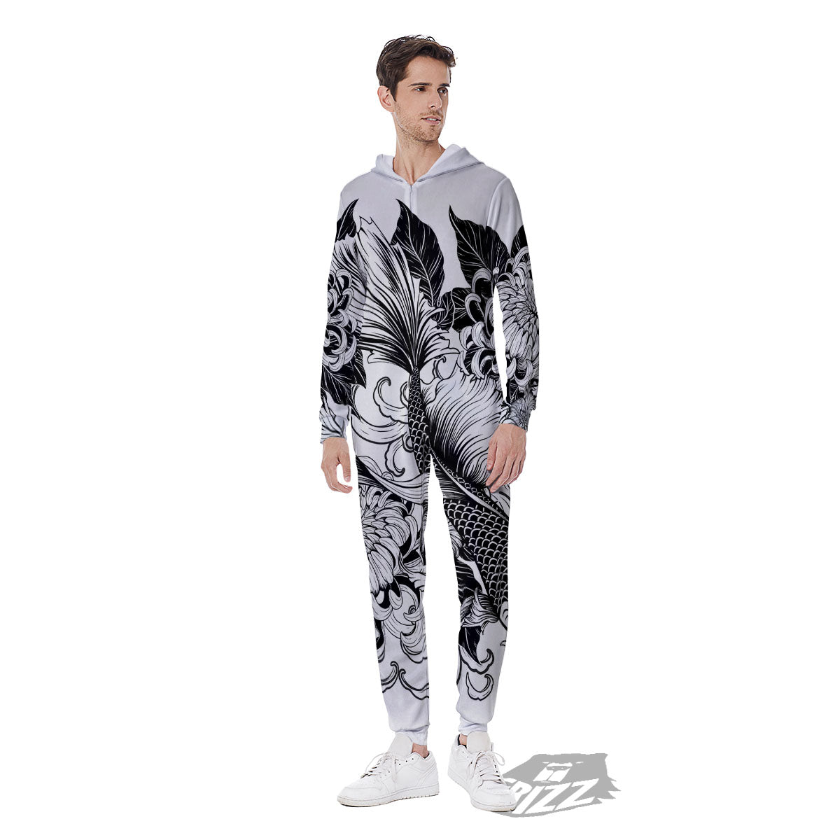 Tattoo Japanese Elemental Print Men's Jumpsuit-grizzshop