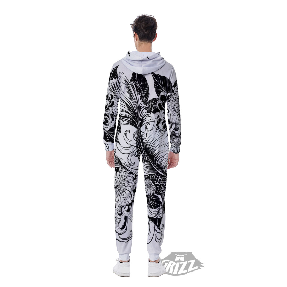 Tattoo Japanese Elemental Print Men's Jumpsuit-grizzshop