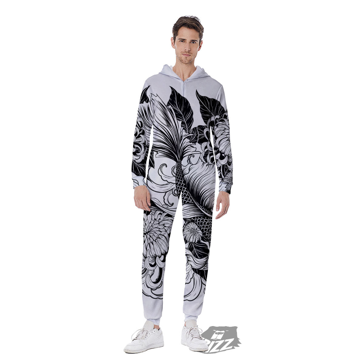 Tattoo Japanese Elemental Print Men's Jumpsuit-grizzshop