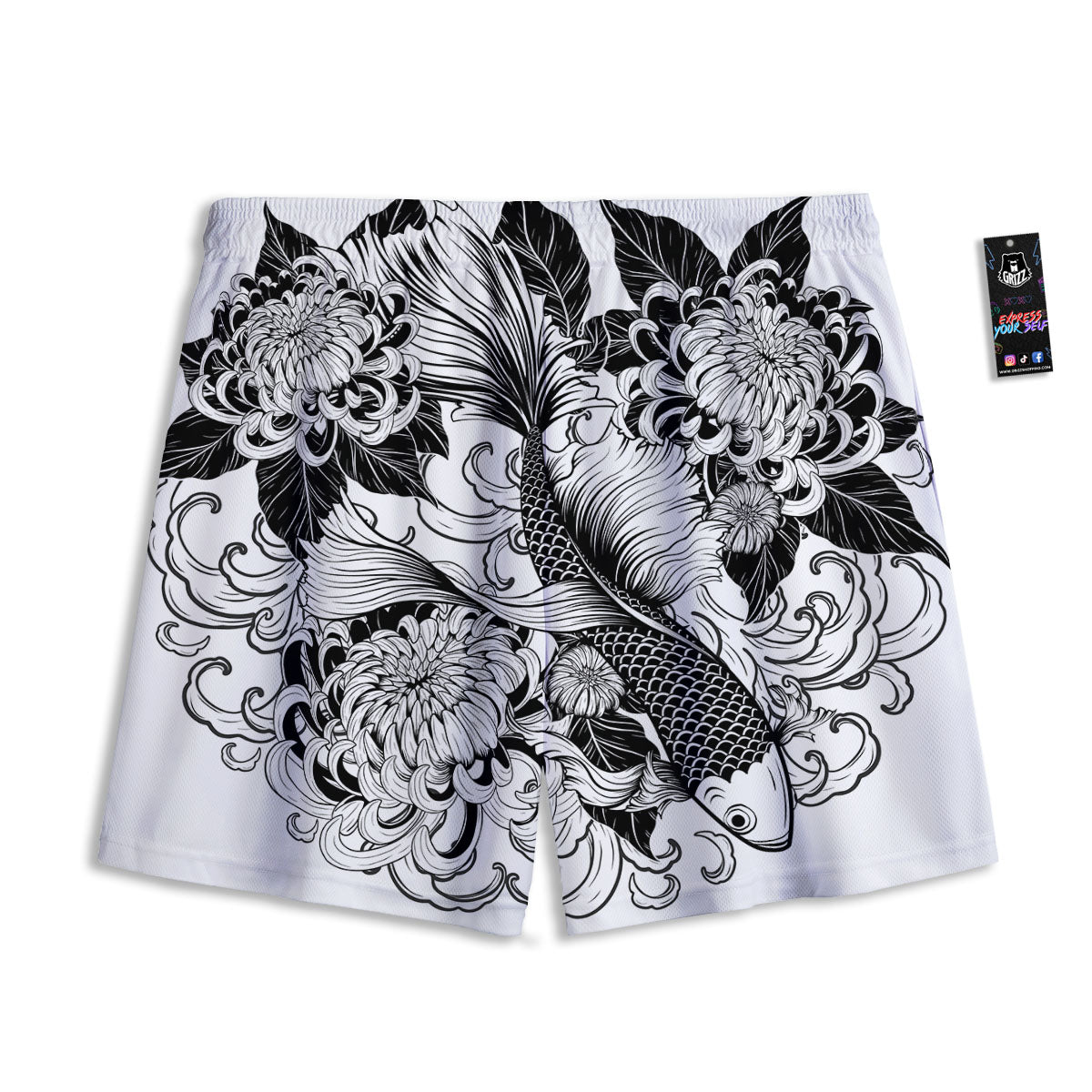 Tattoo Japanese Elemental Print Mesh Shorts