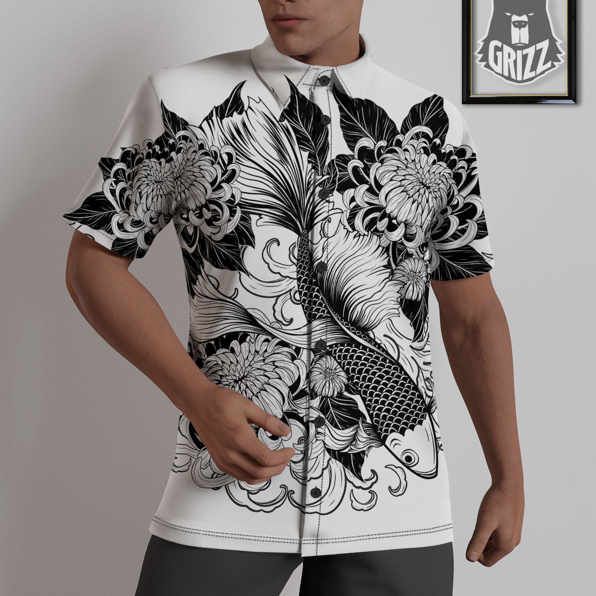 Tattoo Japanese Elemental Print Untucked Shirts-grizzshop