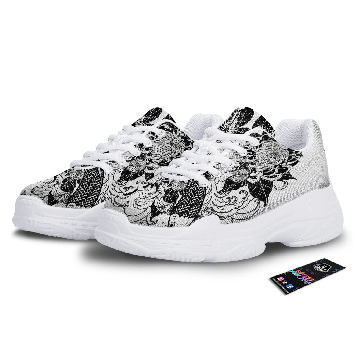 Tattoo Japanese Elemental Print White Chunky Shoes-grizzshop