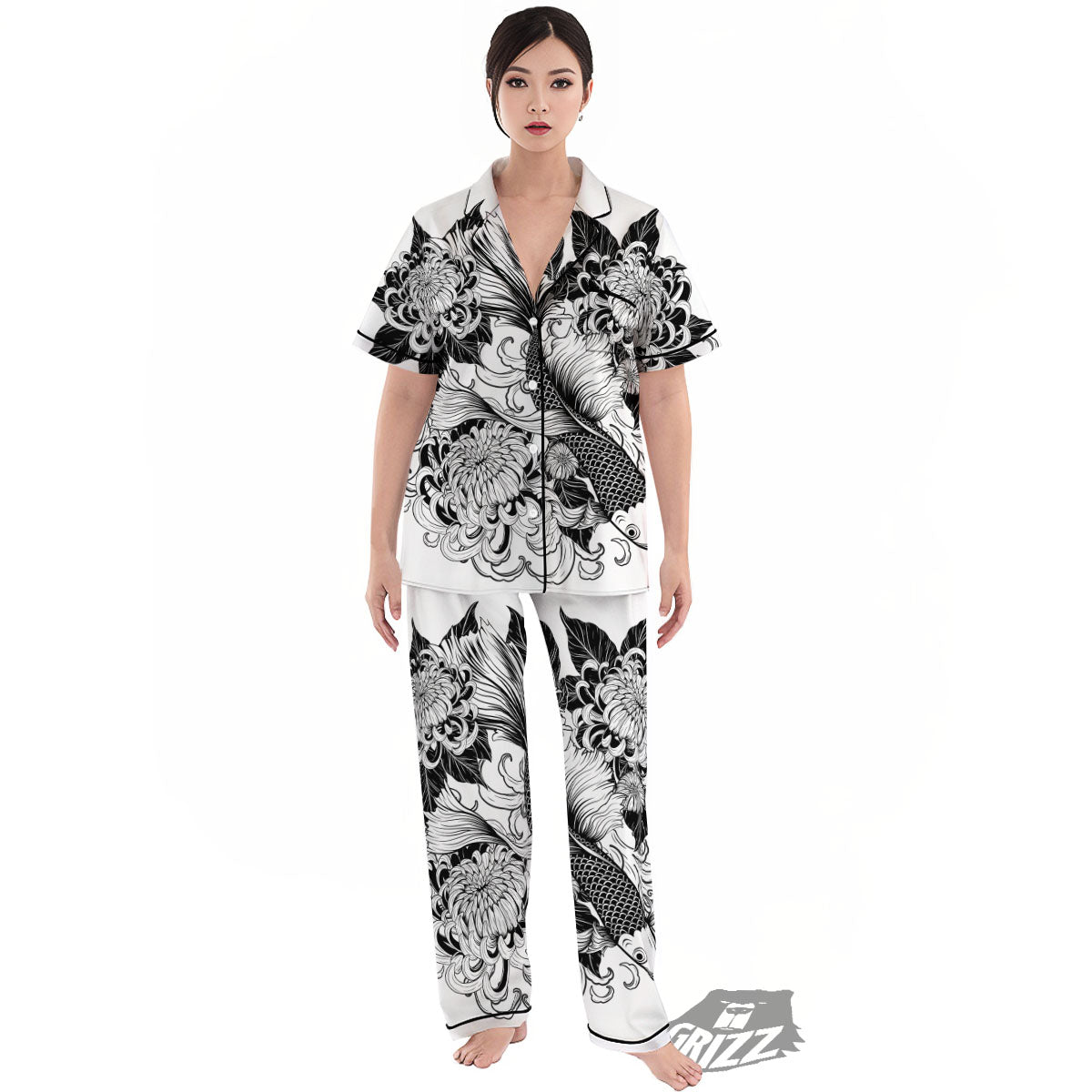 Tattoo Japanese Elemental Print Women's Pajamas Set-grizzshop