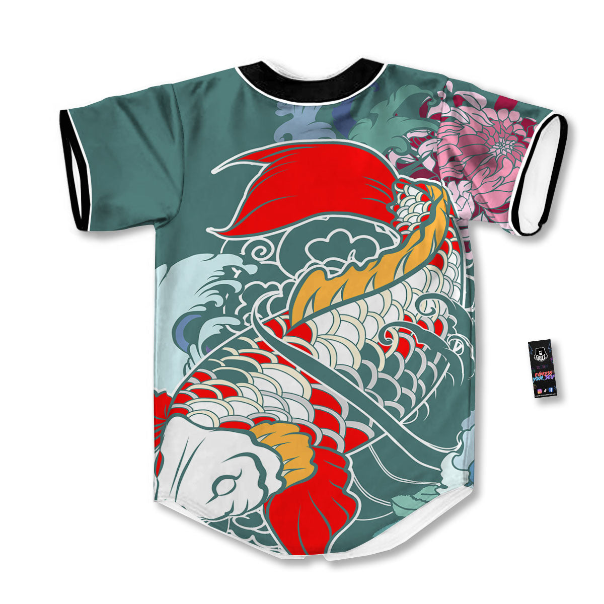 Tattoo Japanese Koi And Flower Print Baseball Jersey-grizzshop