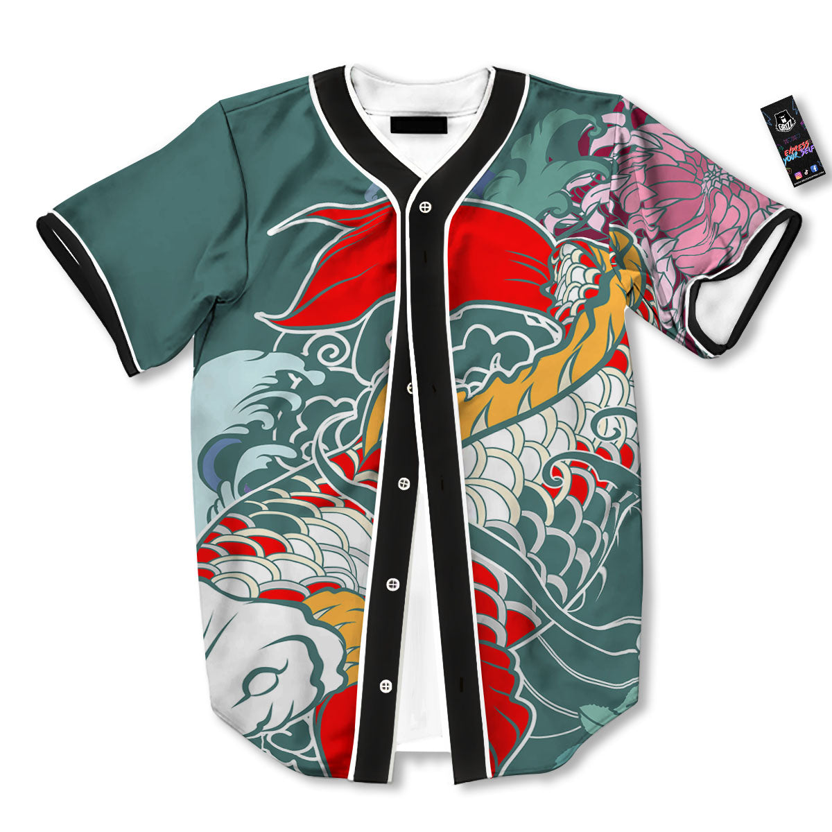 Tattoo Japanese Koi And Flower Print Baseball Jersey-grizzshop