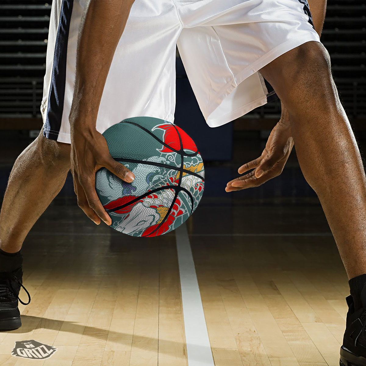 Tattoo Japanese Koi And Flower Print Basketball-grizzshop