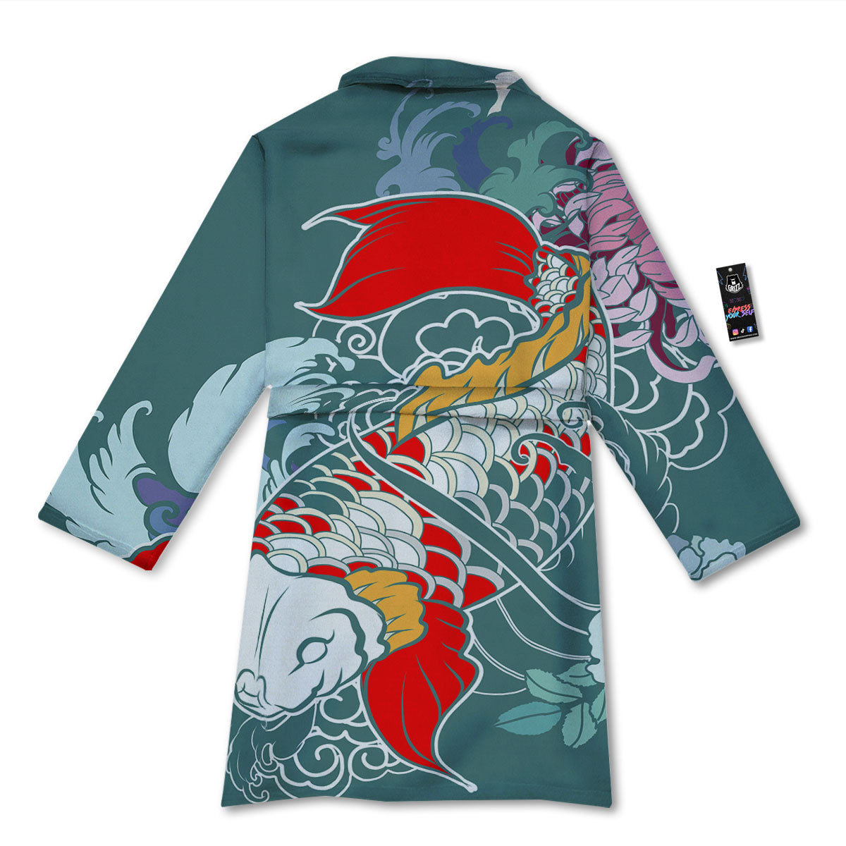 Tattoo Japanese Koi And Flower Print Bathrobe-grizzshop