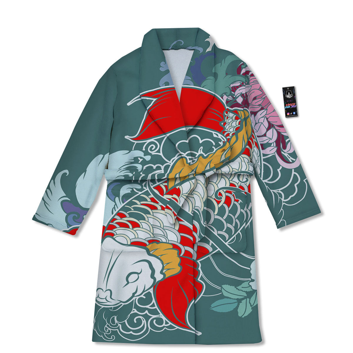 Tattoo Japanese Koi And Flower Print Bathrobe-grizzshop
