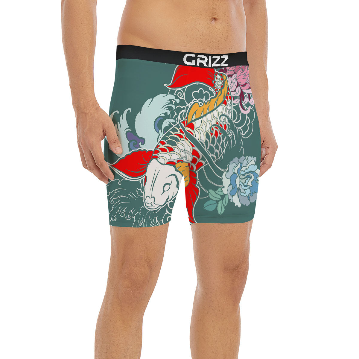 Tattoo Japanese Koi And Flower Print Boxer Briefs-grizzshop
