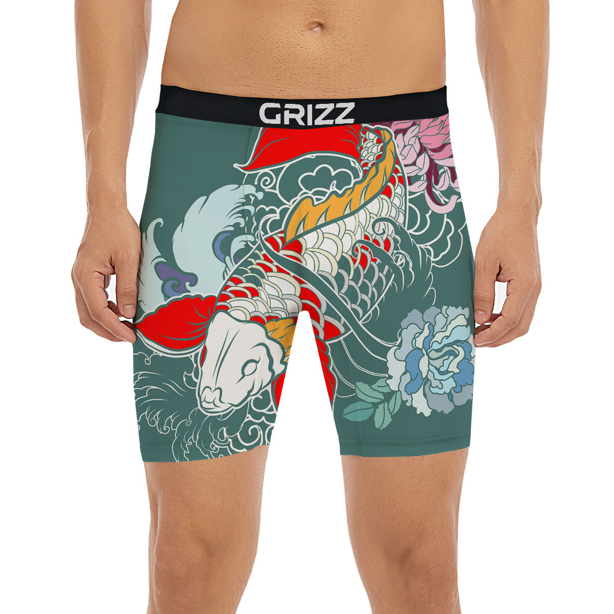 Tattoo Japanese Koi And Flower Print Boxer Briefs-grizzshop