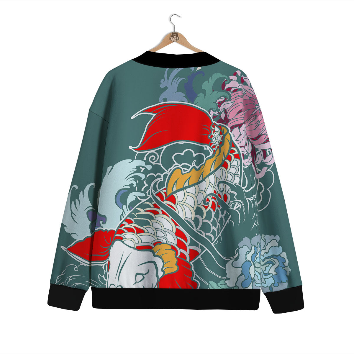 Tattoo Japanese Koi And Flower Print Cardigan-grizzshop