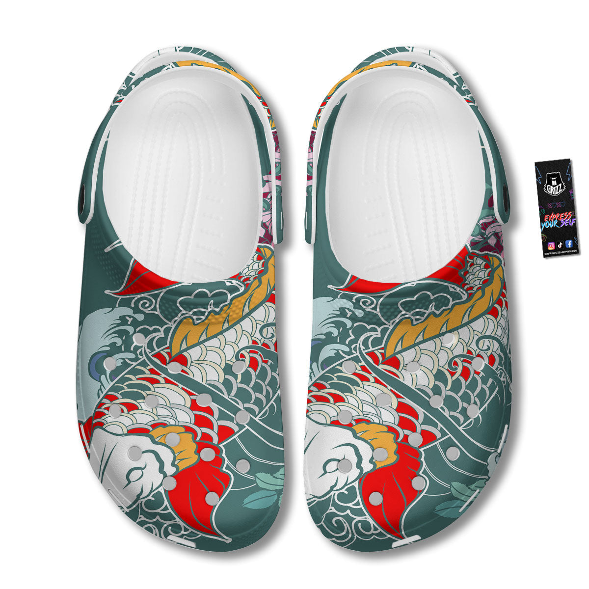 Tattoo Japanese Koi And Flower Print Clog-grizzshop