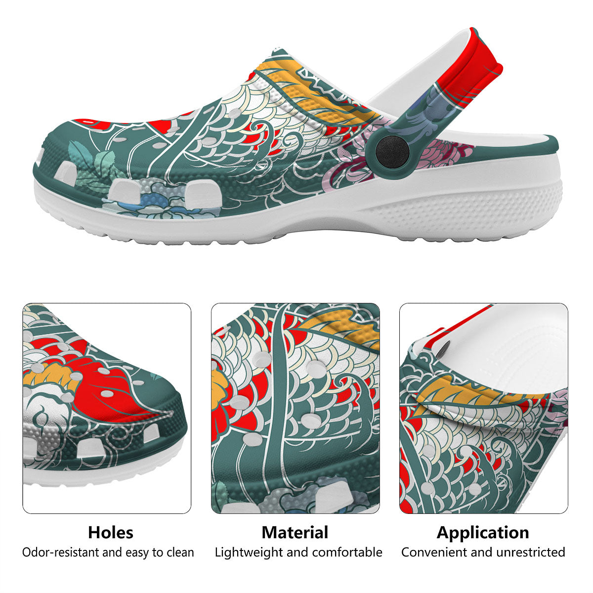 Tattoo Japanese Koi And Flower Print Clog-grizzshop