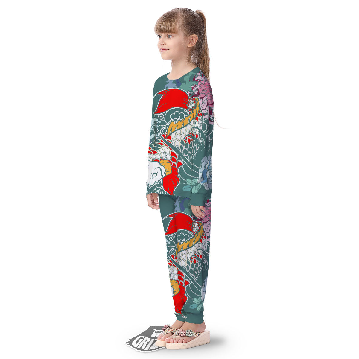 Tattoo Japanese Koi And Flower Print Kid's Pajamas-grizzshop