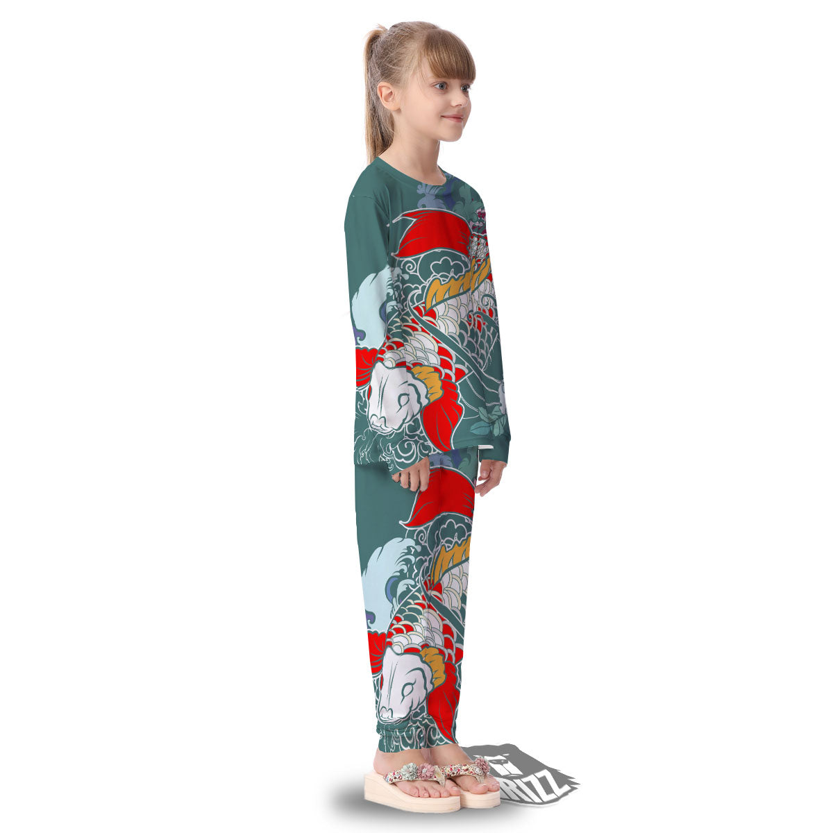Tattoo Japanese Koi And Flower Print Kid's Pajamas-grizzshop