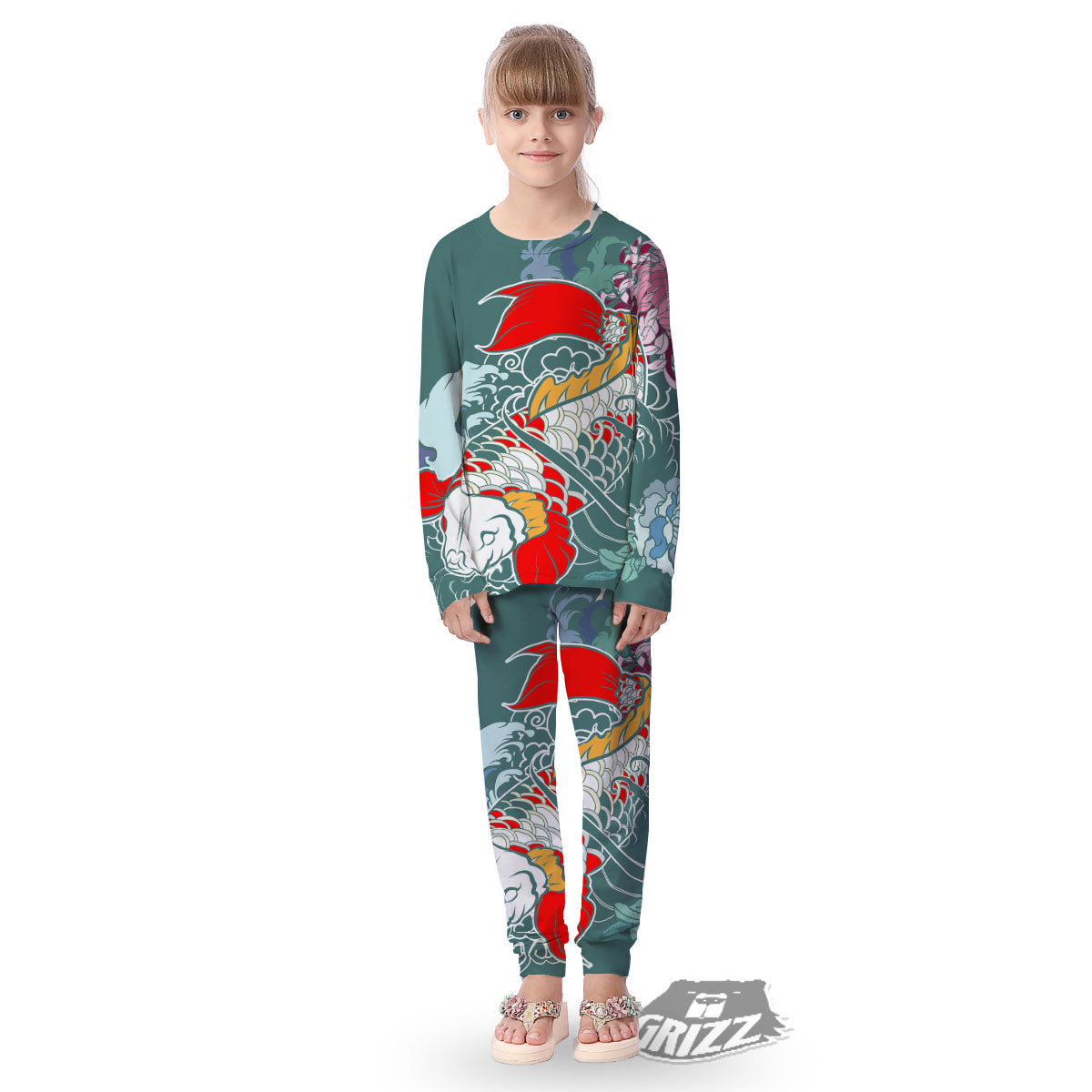 Tattoo Japanese Koi And Flower Print Kid's Pajamas-grizzshop
