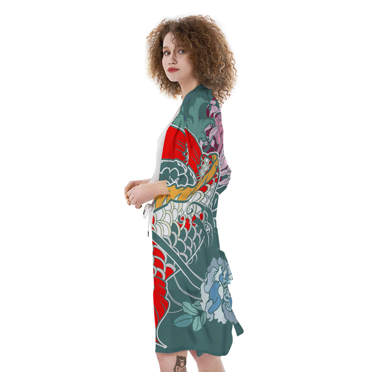 Tattoo Japanese Koi And Flower Print Kimono-grizzshop