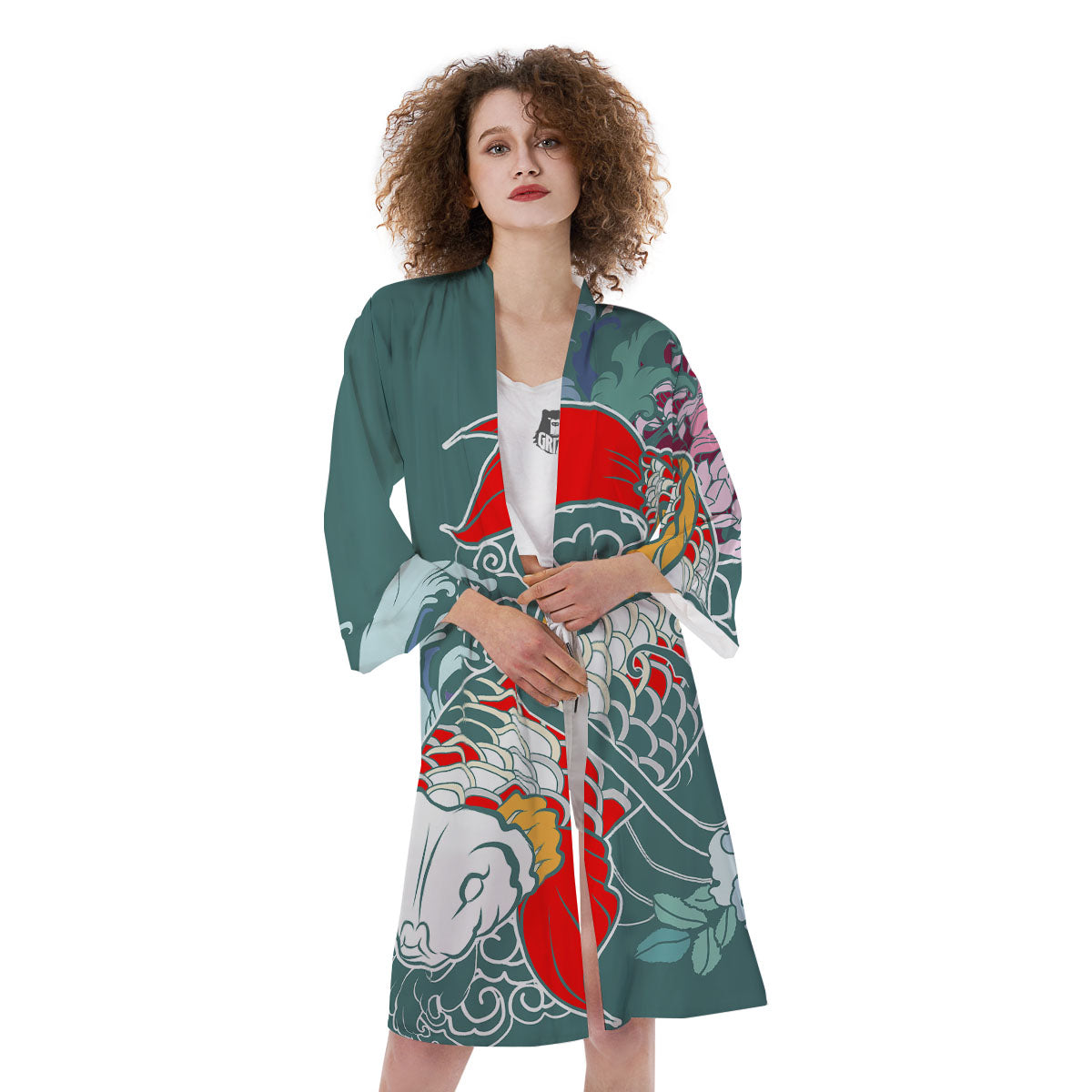 Tattoo Japanese Koi And Flower Print Kimono-grizzshop