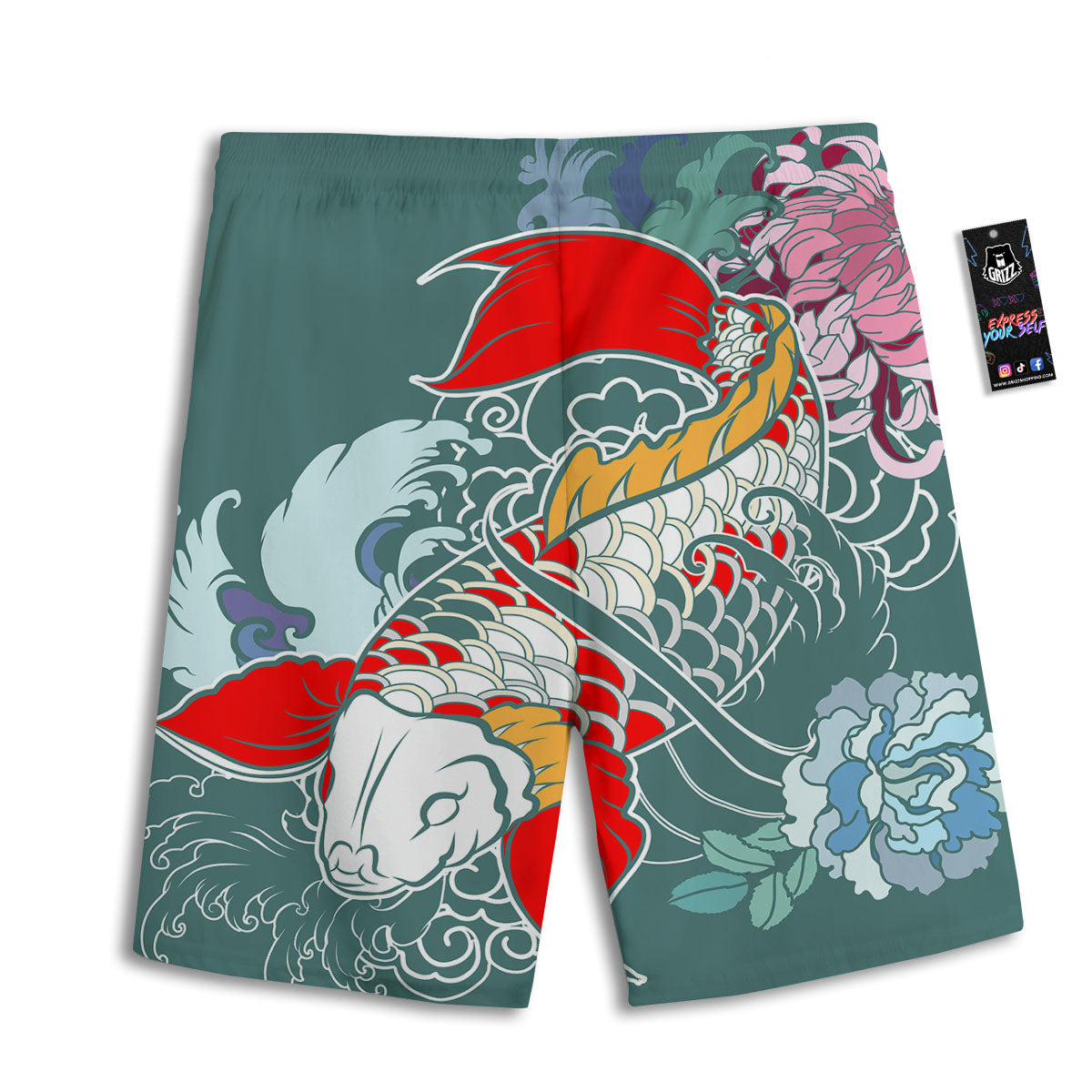 Tattoo Japanese Koi And Flower Print Men's Athletic Shorts