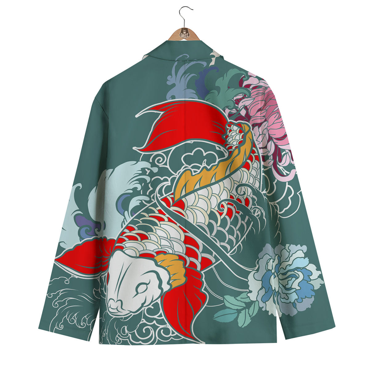 Tattoo Japanese Koi And Flower Print Men's Blazer-grizzshop