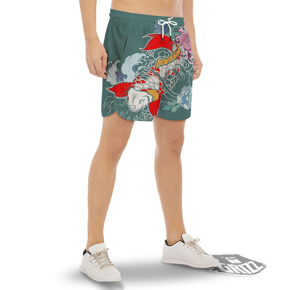 Tattoo Japanese Koi And Flower Print Men's Gym Shorts-grizzshop