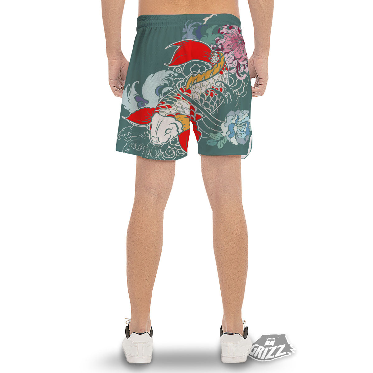 Tattoo Japanese Koi And Flower Print Men's Gym Shorts-grizzshop