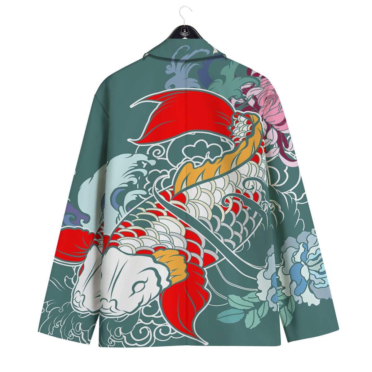 Tattoo Japanese Koi And Flower Print Men's Sport Coat-grizzshop
