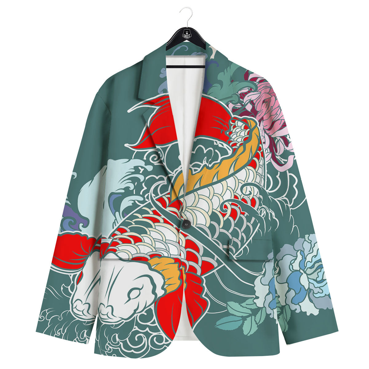 Tattoo Japanese Koi And Flower Print Men's Sport Coat-grizzshop