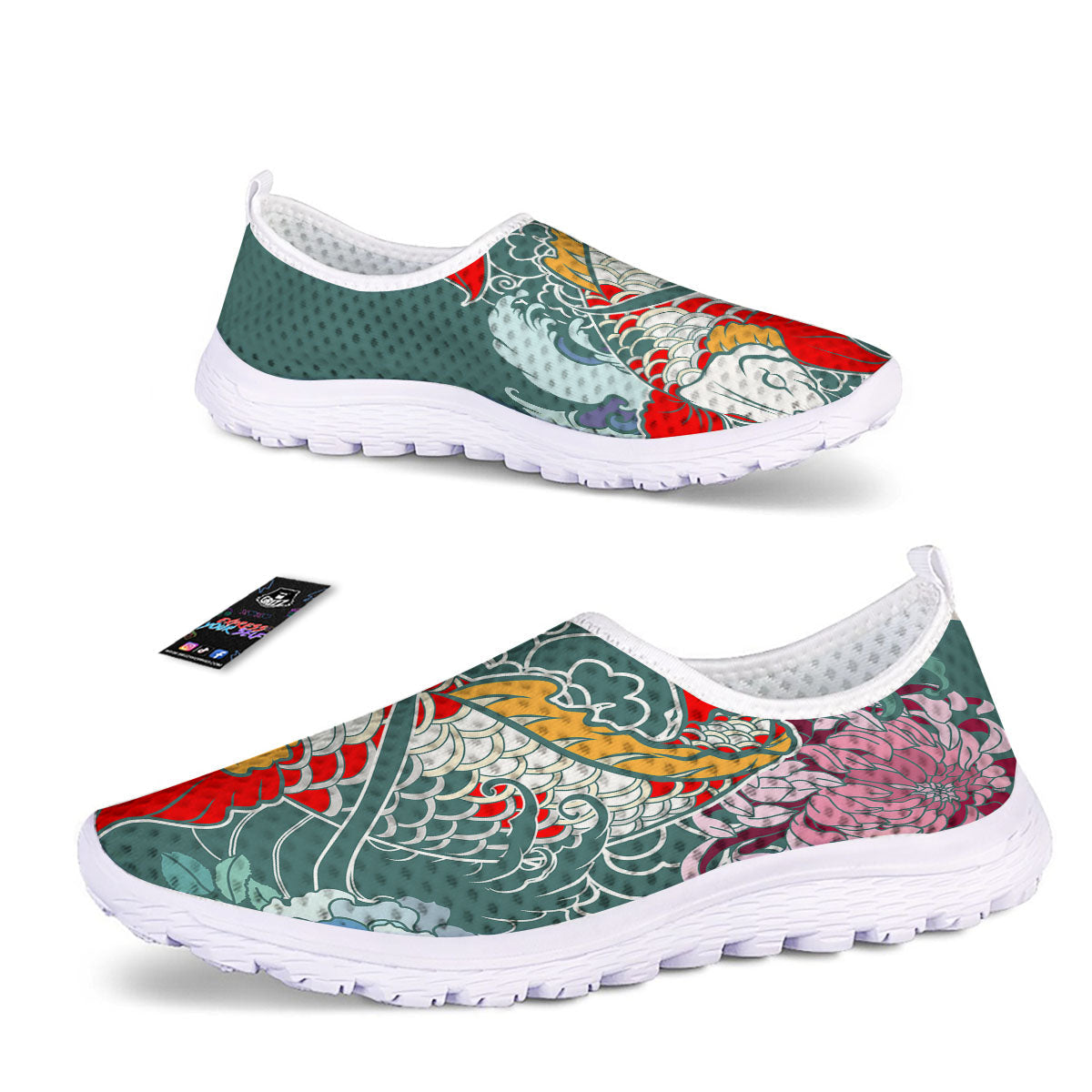 Tattoo Japanese Koi And Flower Print Nurse Shoes-grizzshop