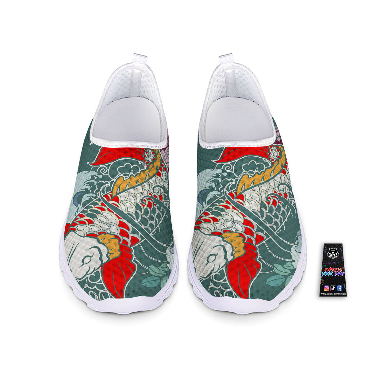 Tattoo Japanese Koi And Flower Print Nurse Shoes-grizzshop