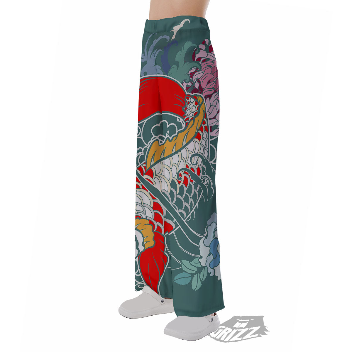 Tattoo Japanese Koi And Flower Print Pajama Pants-grizzshop